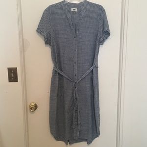 Blue/Black Gingham Check Shirt Dress - Midi Dress